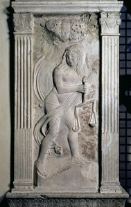 Libra przedstawiona w postaci młodzieńca trzymającego wagę, z serii płaskorzeźb przedstawiających symbole planetarne i znaki zodiaku, ok. 1450 (gips)
